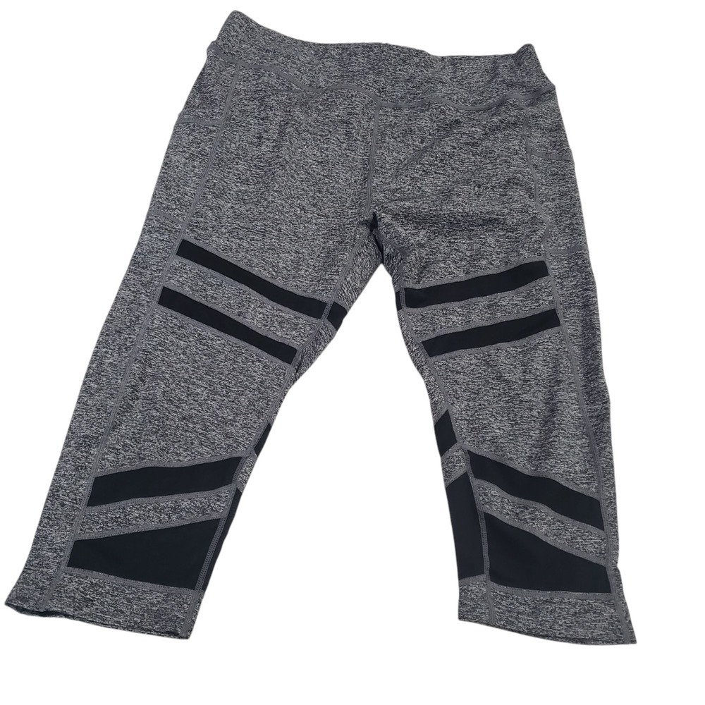 R A G Plus Capri‎ Leggings Womens Gray Black 2X Striped Heathered Quick Dry
